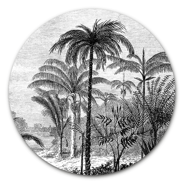 Muurcirkel Palm Jungle - ronde botanische wanddecoratie