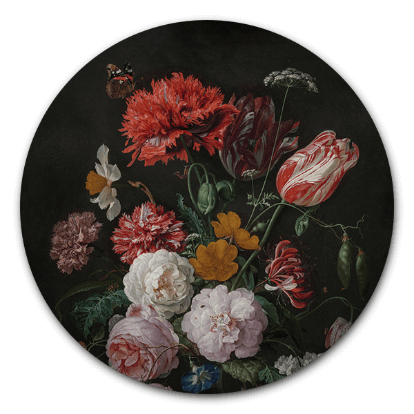 Muurcirkel Stilleleven met bloemen in een glazen vaas van Jan Davidsz. de Heem