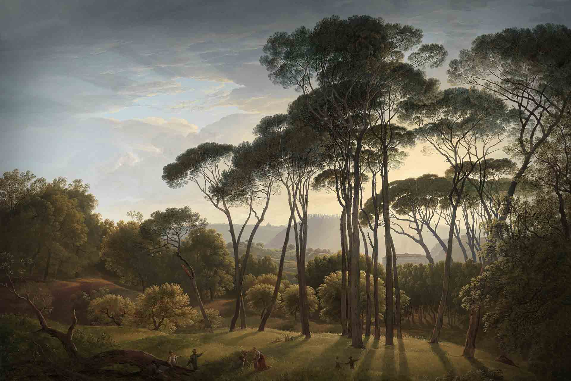 Italiaans landschap met parasoldennen - Hendrik Voogd